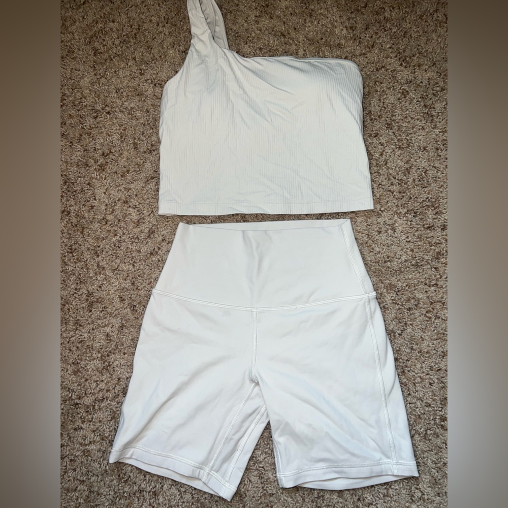 Lululemon ribbed nulu asymmetrical tank AND Lululemon Align High-Rise Short 6”